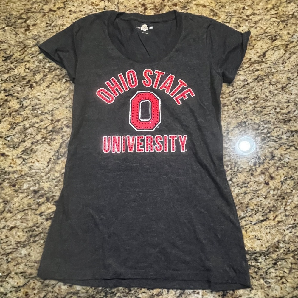 Ohio State University Buckeyes Rhinestone Graphic T-Shirt Charcoal Gray Large